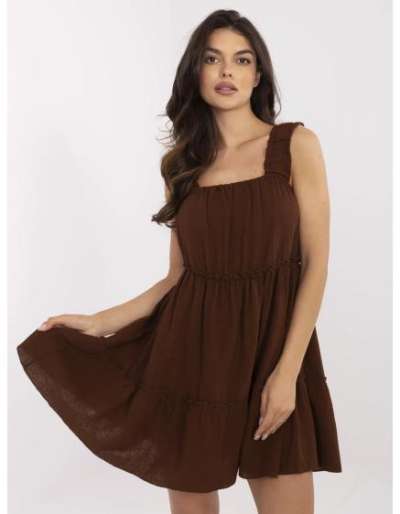 Barna muszlin ruha fodros szegéllyel