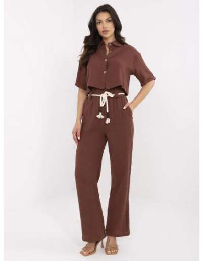 Barna muszlin szett fonott övvel