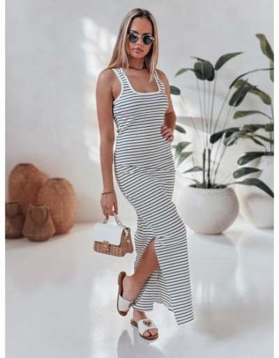 Egyszínű maxiruha SUMMER LOVE fehér-fekete