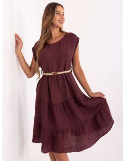 Burgundi nyári ruha fodros szegéllyel