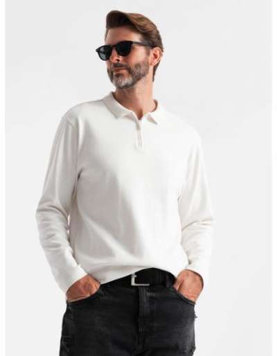 Férfi pólóing hosszú ujjú, cipzáras gallérral - fehér V1 OM-POLS-0130