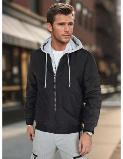 Férfi kapucnis bomberdzseki, fekete