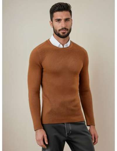 Férfi pulóver, teveszínű