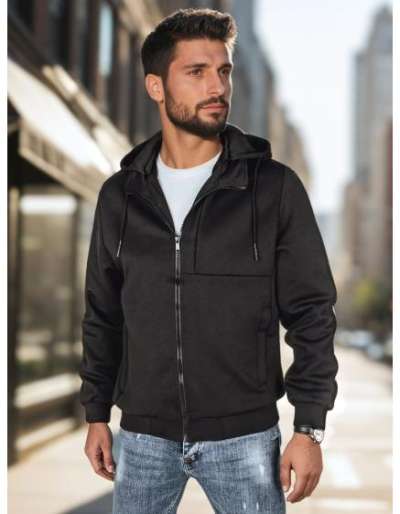 Férfi átmeneti kabát kapucnival, fekete