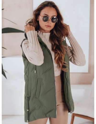 Női hosszú steppelt kabát kapucnival, zöld