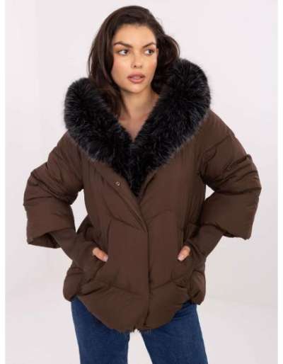 Barna téli kabát levehető prémmel