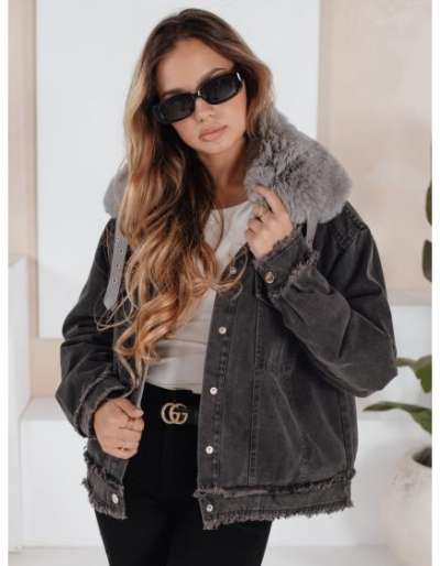 FURDENIM női farmerkabát szőrmebéléssel, sötét szürke