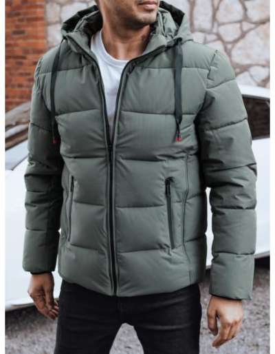 Férfi téli steppelt kabát kapucnival, szürke