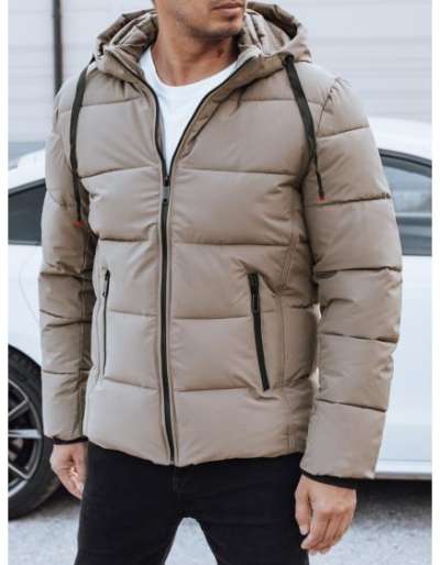 Férfi téli steppelt kabát kapucnival, bézs