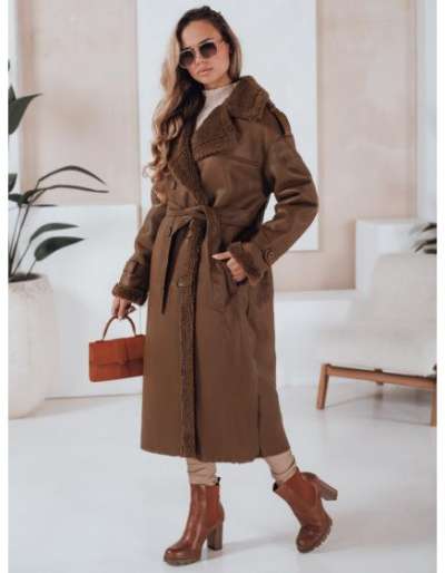 CHICFROST női téli kabát, hosszú, barna, bőr