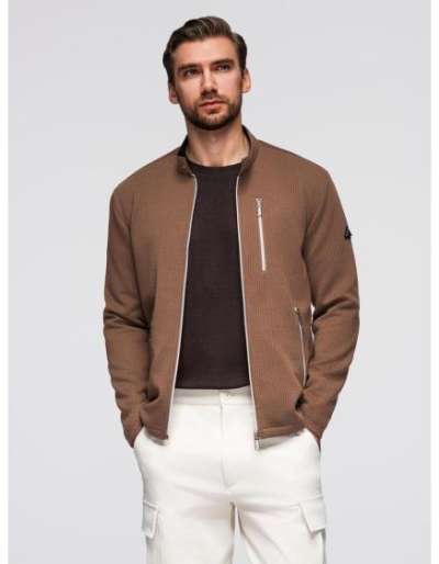 Férfi póló gofrizett szerkezettel és kerek nyakkivágással – krém V1 OM-TSCT-0197