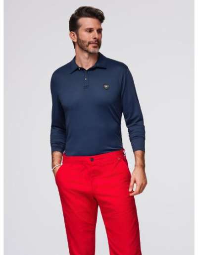 Póló hosszú ujjú, elegáns gombokkal és a márka logójával – fekete V1 OM-POLS-0139