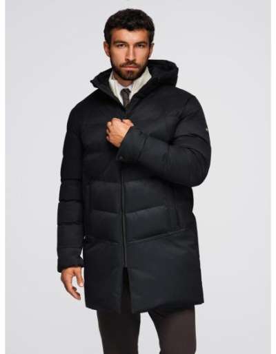 Férfi pamut póló nyomtatott zsebbel – sötét olíva V1 OM-TSPT-0227Férfi póló átlátszó szegéllyel és cipzárral a nyakkivágásnál – fekete V2 OM-POSS-0158