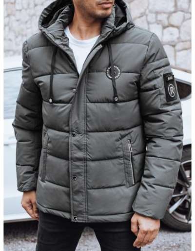 Férfi téli steppelt kabát kapucnival, grafit