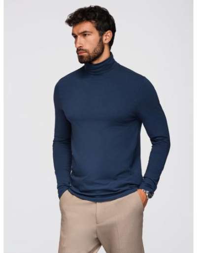 Férfi pulóver hosszú ujjú és garbóval – sötétkék V2 OM-LSCL-0130