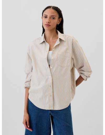 Csíkos túlméretezett póló Poplin nagyméretű póló