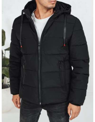 Férfi téli steppelt kabát kapucnival, fekete
