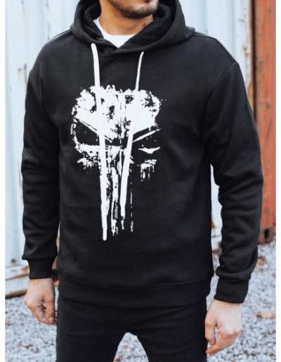 Férfi pulóver nyomtatással, fekete