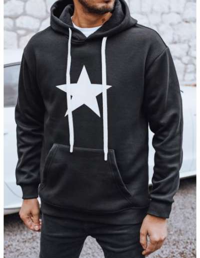 Férfi pulóver kapucnival, fekete