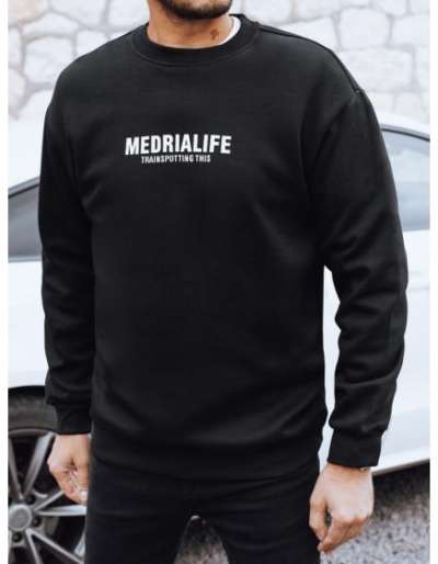 Férfi pulóver nyomtatással, fekete