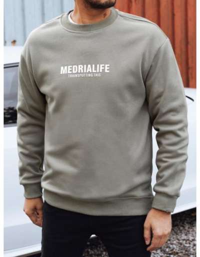 Férfi pulóver nyomtatással, khaki