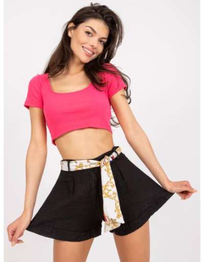 Fekete lenvászon rövidnadrág szabadidőhöz nyakkendővel