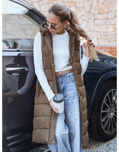 Női hosszú steppelt mellény, bézs