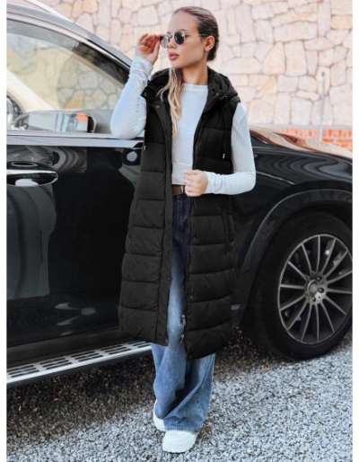 Női hosszú steppelt mellény, fekete