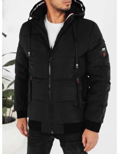 Férfi téli kabát kapucnival, fekete