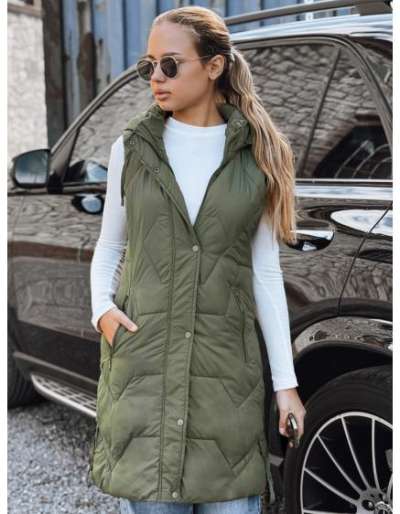 Női hosszú steppelt kabát, zöld