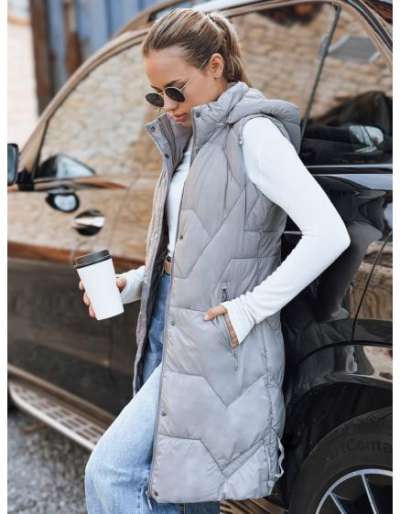 Női hosszú steppelt kabát, szürke