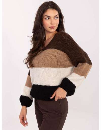 Barna és fekete oversized pulóver gyapjúval RUE PARIS