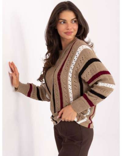 Bézs pulóver átlátszó mintával