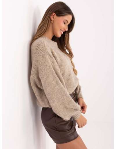 Bézs oversized pulóver puffos ujjakkal