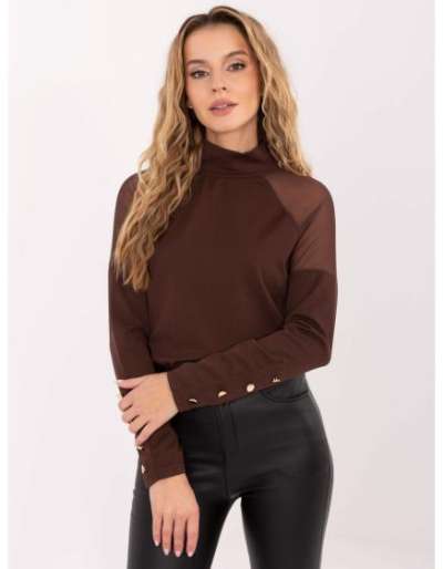 Barna elegáns blúz hosszú ujjú RUE PARIS