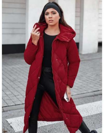 FEMACOAT női, kapucnis, steppelt téli kabát, bordó színű