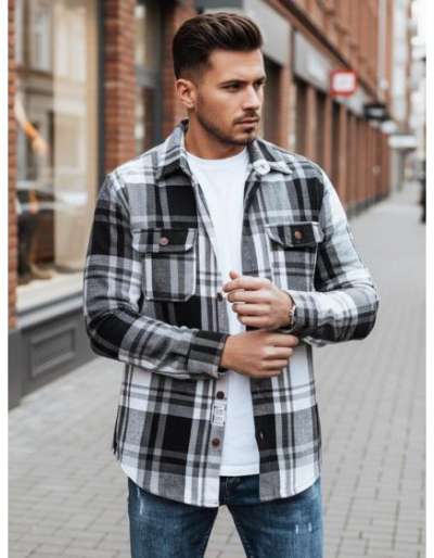 Férfi flanel ing, fekete-fehér kockás mintával