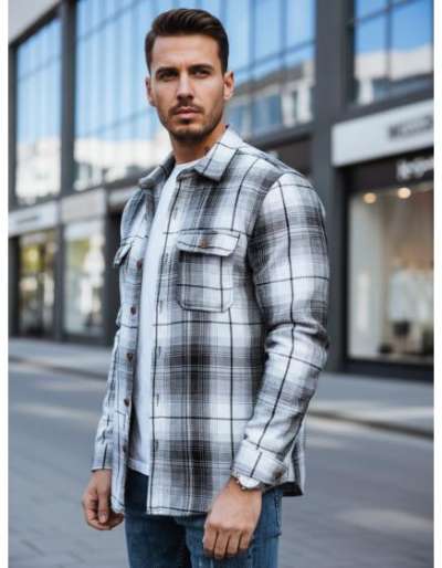Férfi flanel ing, fekete-fehér kockás mintával