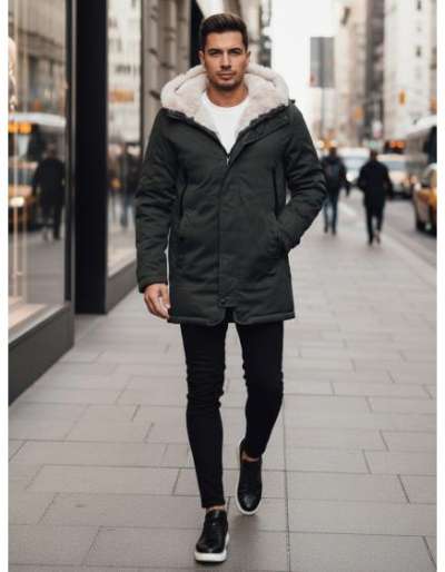 Férfi téli kabát kapucnival, zöld