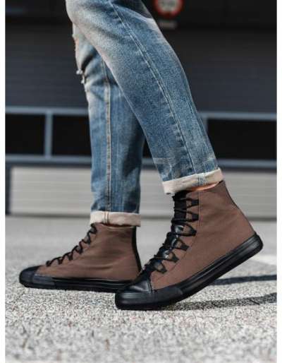 Férfi cipő kombinált anyagokból – barna V6 OM-FOTH-0143