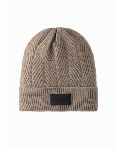 Férfi kötött sapka felirattal – hamuszürke V6 OM-ACWH-0122