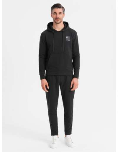 Férfi pulóver kapucnival + melegítőnadrág – fekete V1 Z107