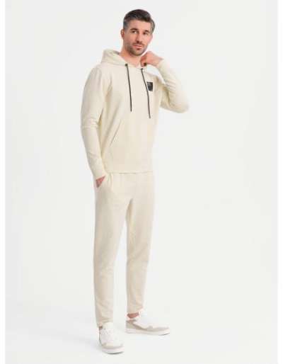 Férfi kapucnis pulóver + melegítőnadrág – krém V2 Z107