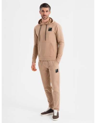 Férfi kapucnis pulóver + melegítőnadrág – barna V3 Z107