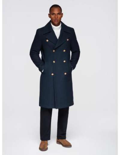 Férfi sötétkék kétsoros gyapjú kabát – sötétkék V1 OM-COWC-0134