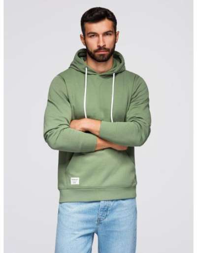 BASIC férfi pulóver kapucnival és kenguruzsebbel – zöld V3 B1674