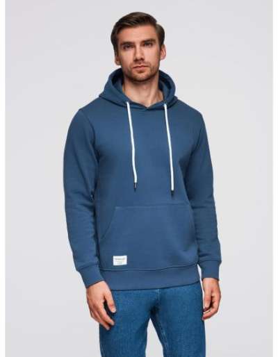 BASIC férfi pulóver kapucnival és kenguruzsebbel – sötétkék V4 B1674