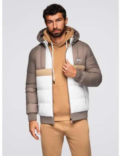 Színes retro férfi sportkabát – bézs és fehér V2 OM-JALP-0296