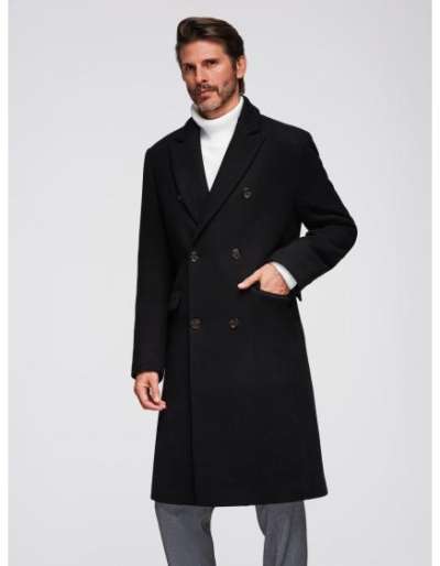 Férfi gyapjú kabát két soros gombos záródással – fekete V2 OM-COWC-0133