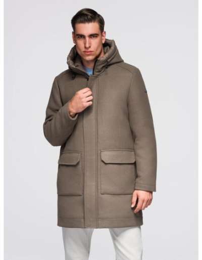 Férfi parkás kabát gyapjúval és kapucnival – khaki V2 OM-COWC-0132